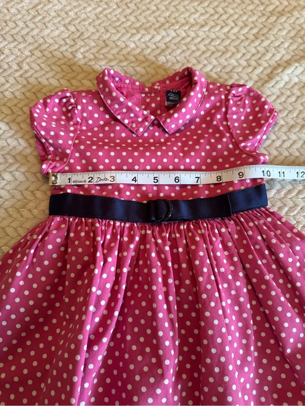 GAP Pink Cotton Polka Dot Dress with Navy Belt Size 12-18 Months